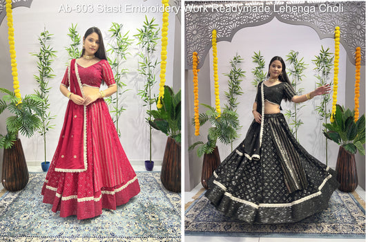 Ab-603 Stast Embroidery Work Readymade Lehenga Choli