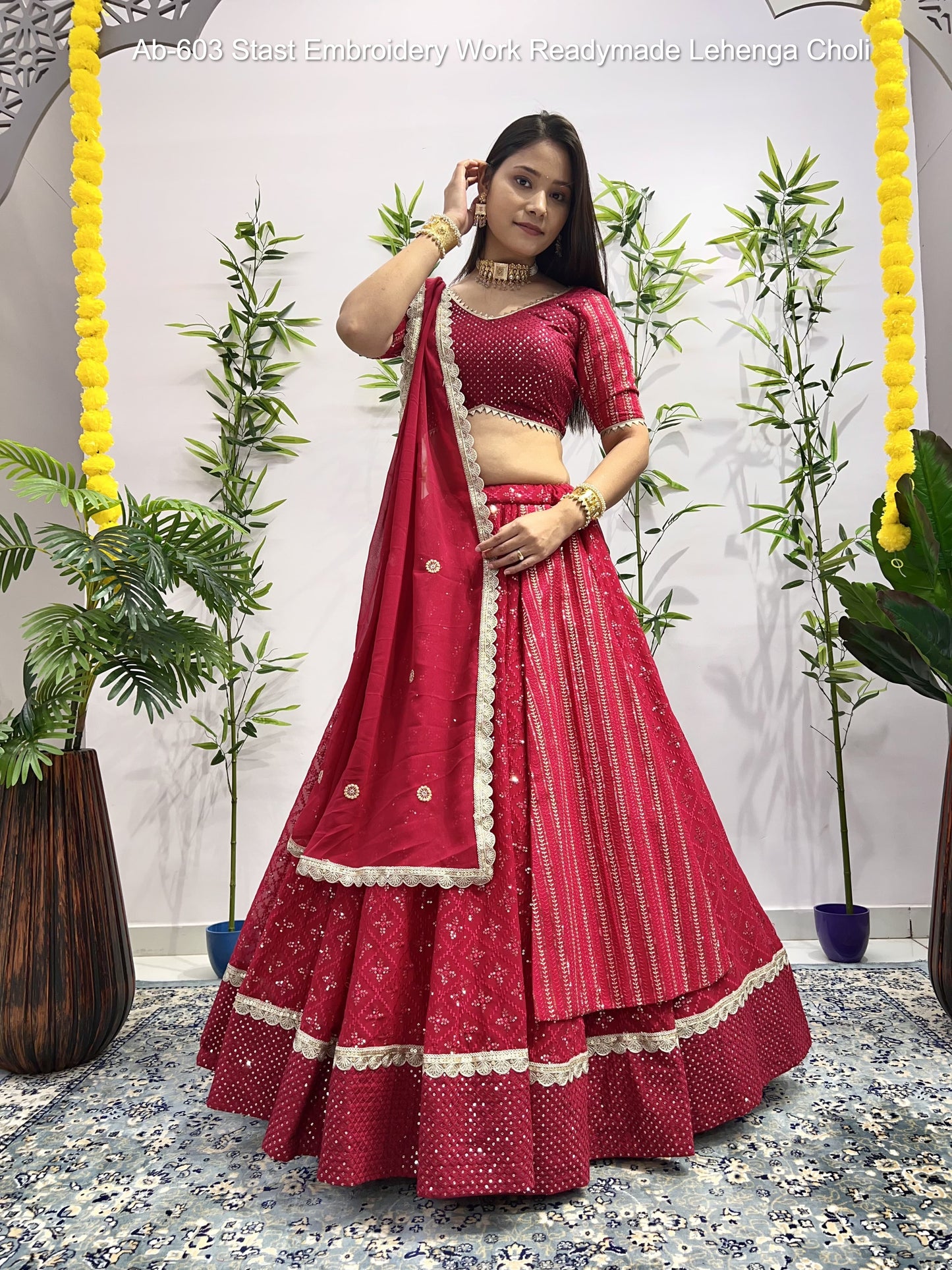 Ab-603 Stast Embroidery Work Readymade Lehenga Choli