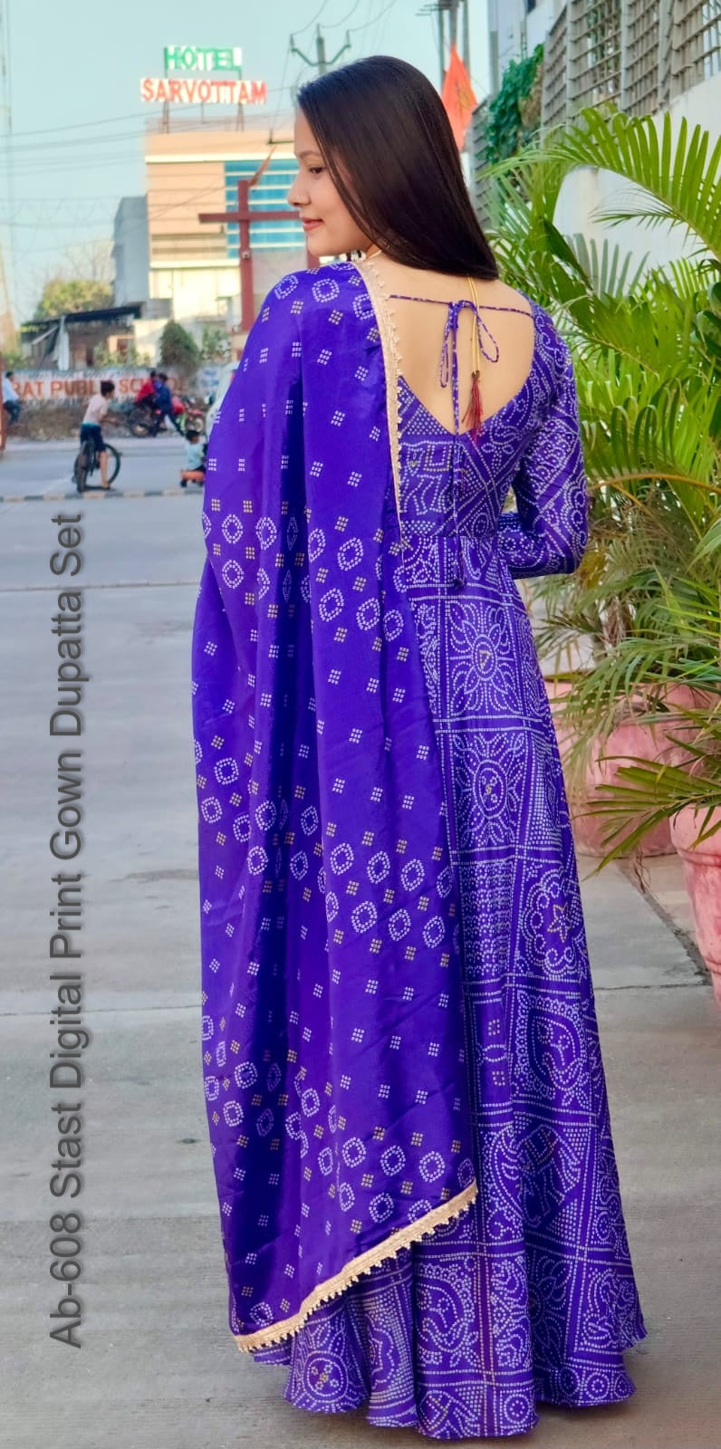 Ab-608 Stast Digital Print Gown Dupatta Set