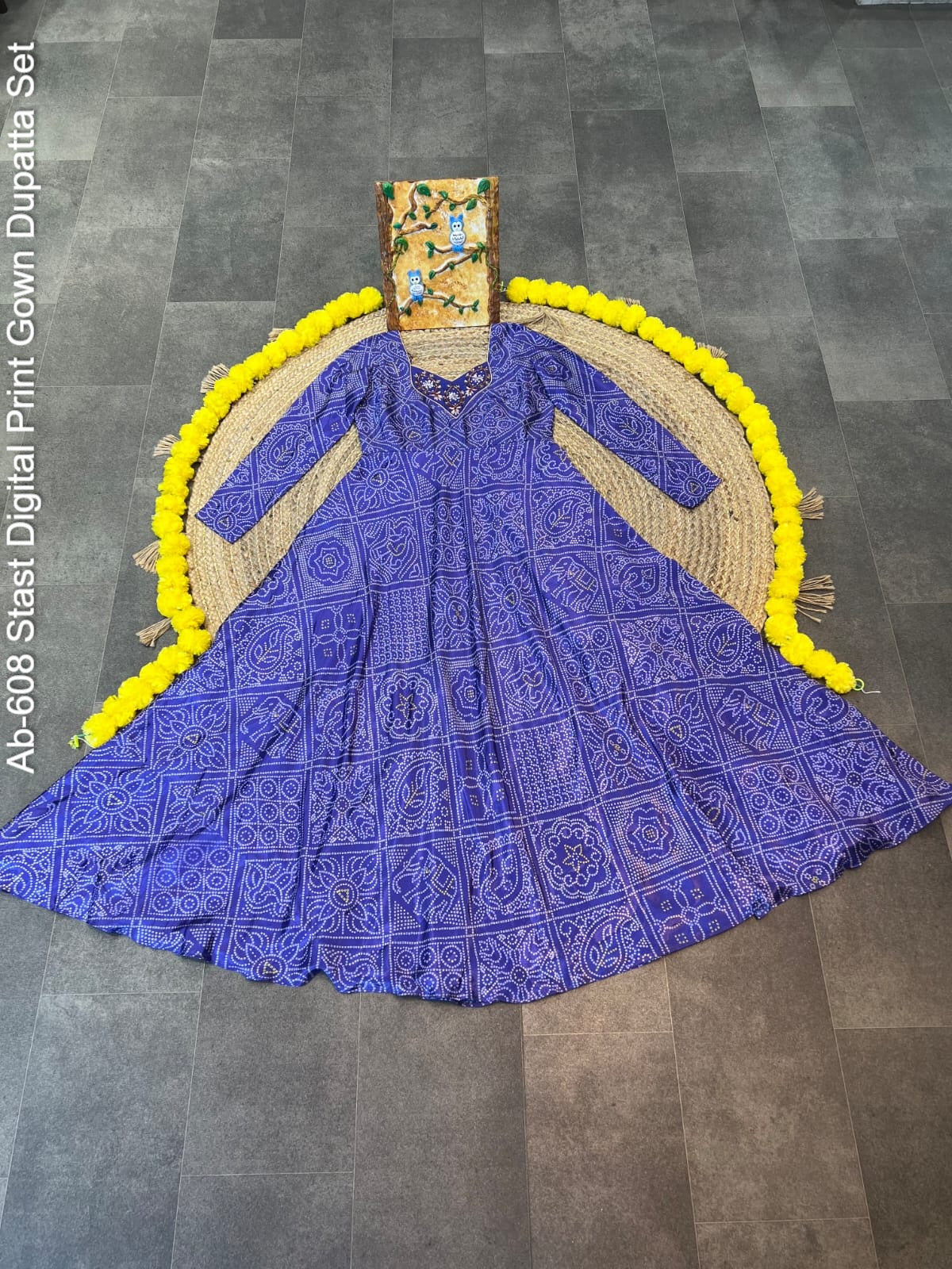 Ab-608 Stast Digital Print Gown Dupatta Set