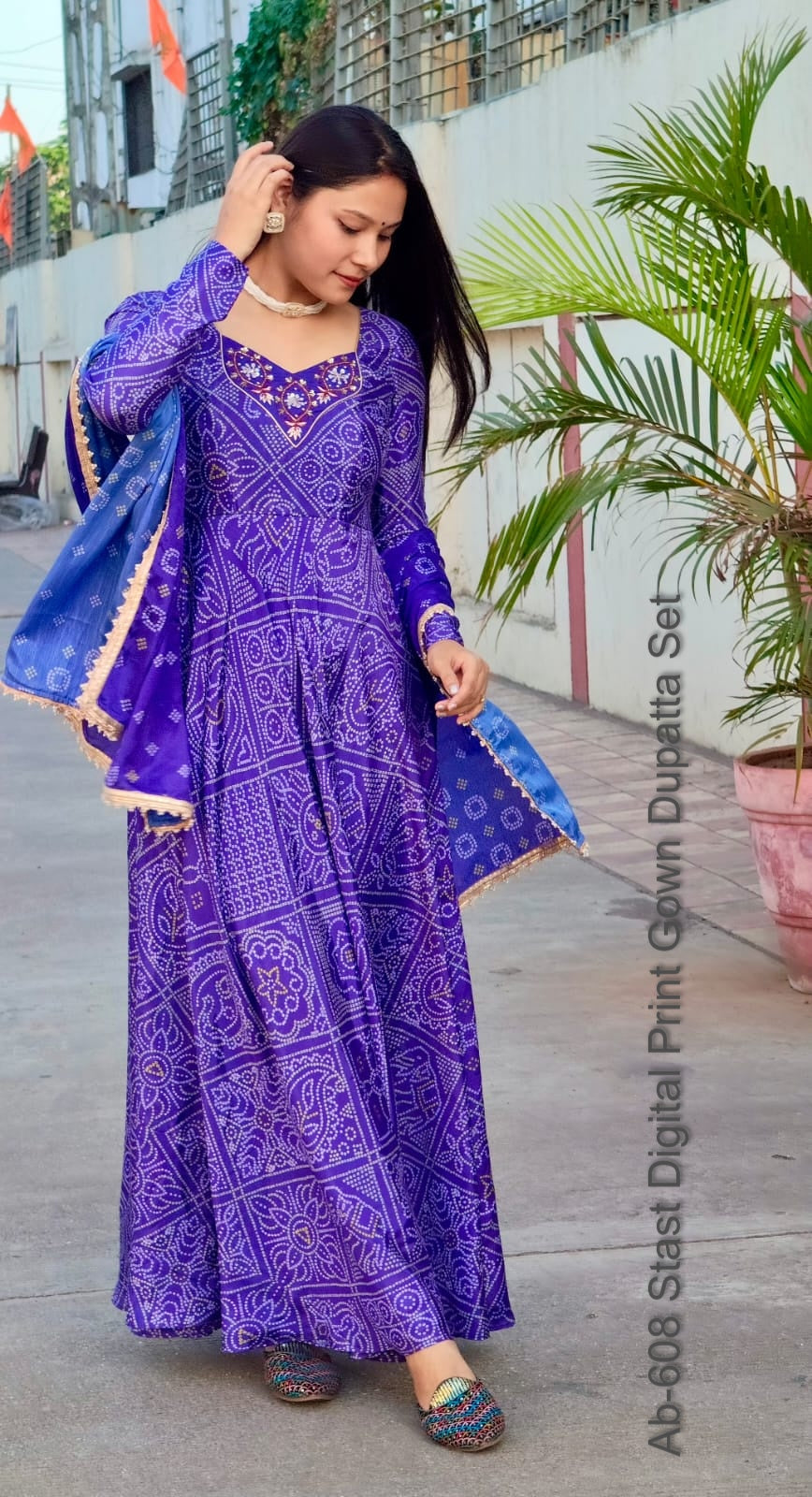 Ab-608 Stast Digital Print Gown Dupatta Set