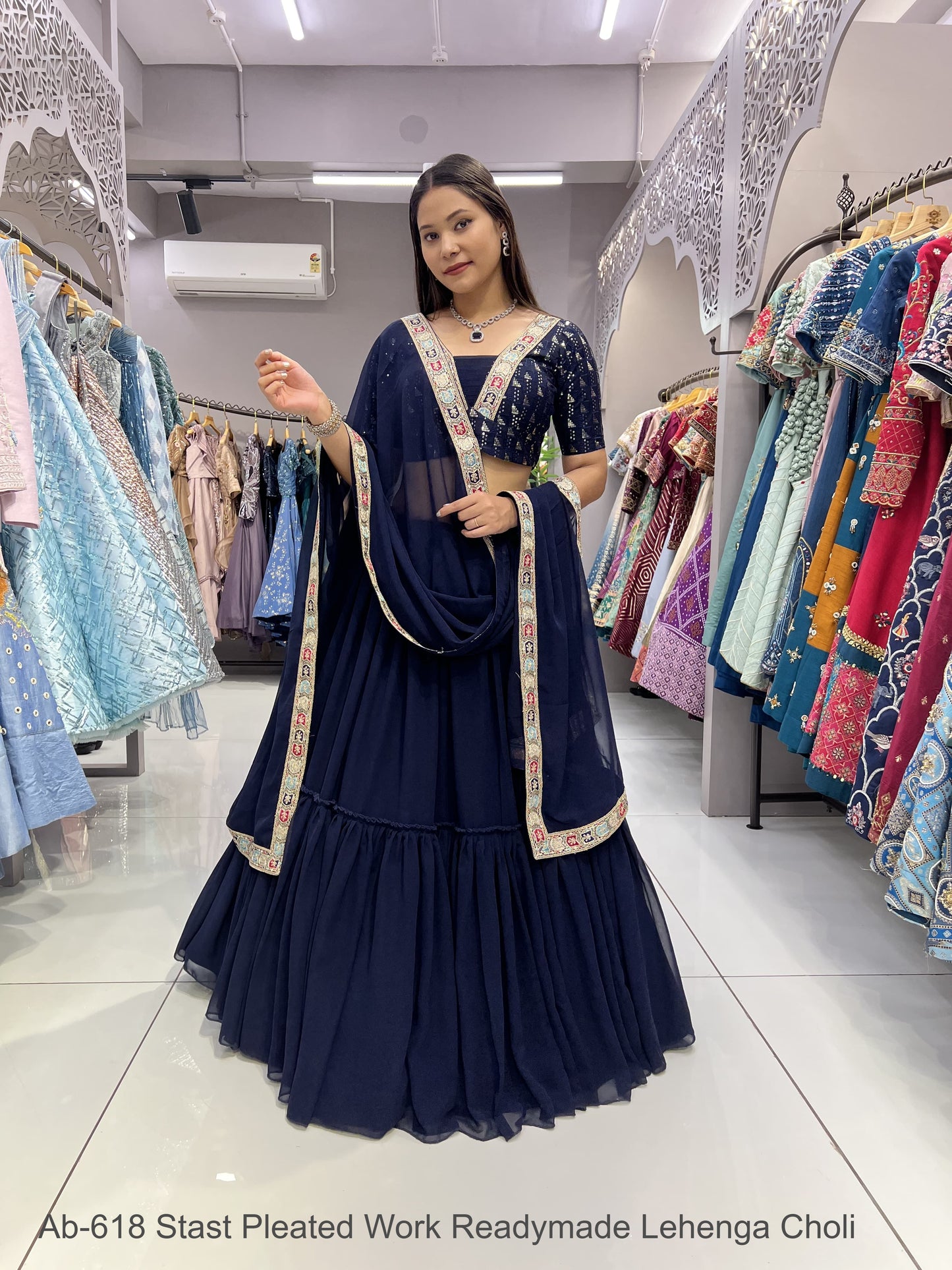 Ab-618 Stast Pleated Work Readymade Lehenga Choli