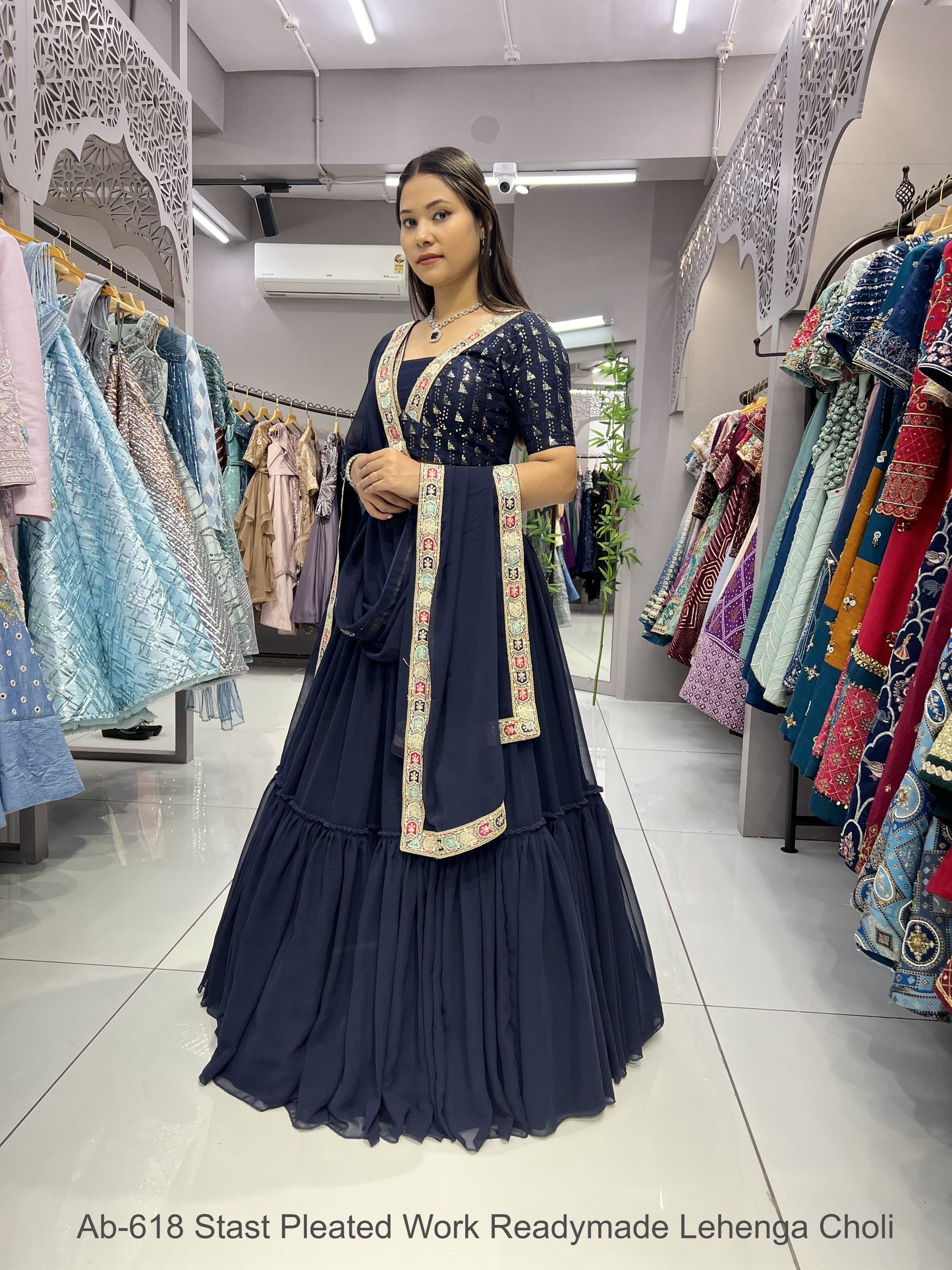 Ab-618 Stast Pleated Work Readymade Lehenga Choli