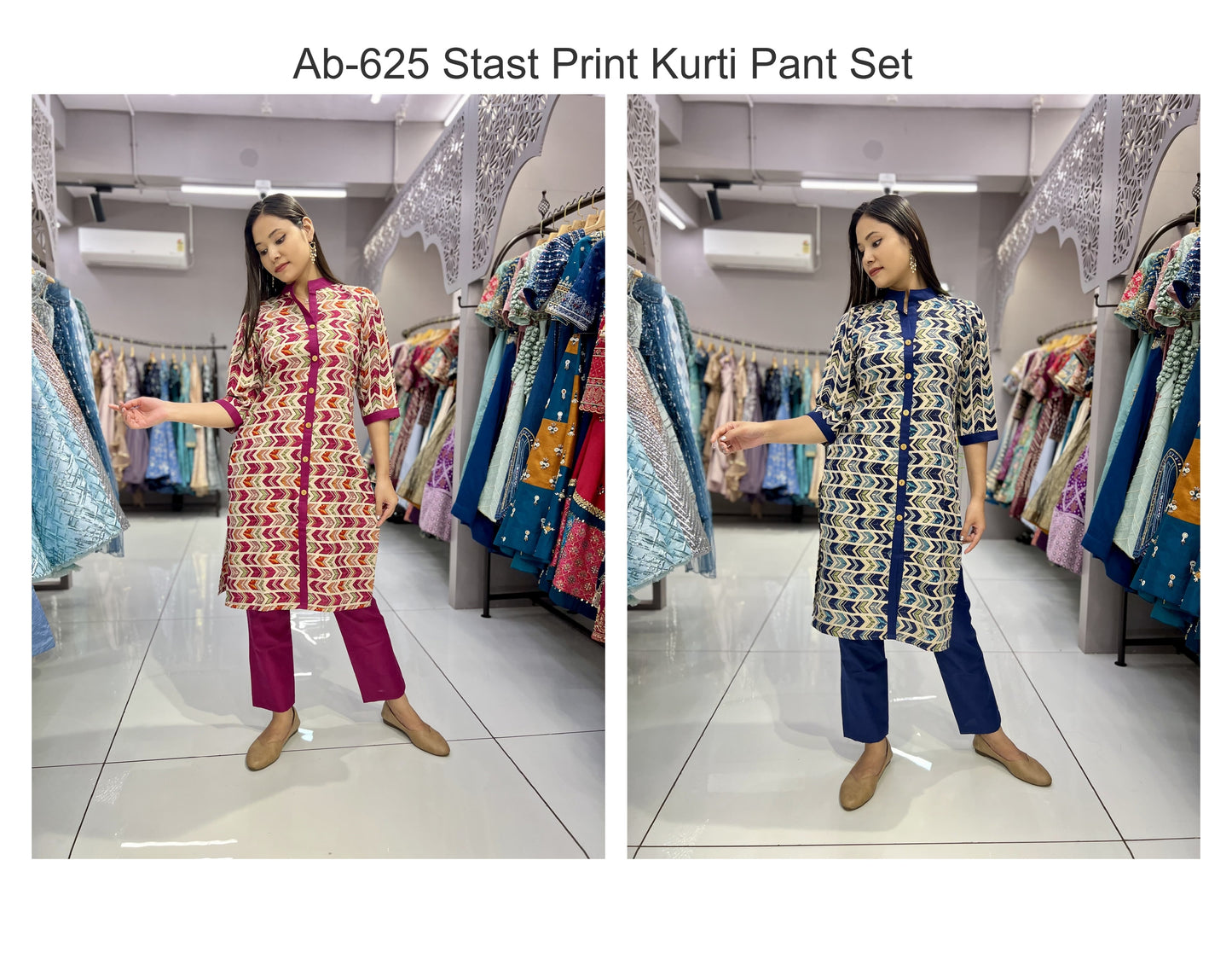 Ab-625 Stast Print Kurti Pant Set