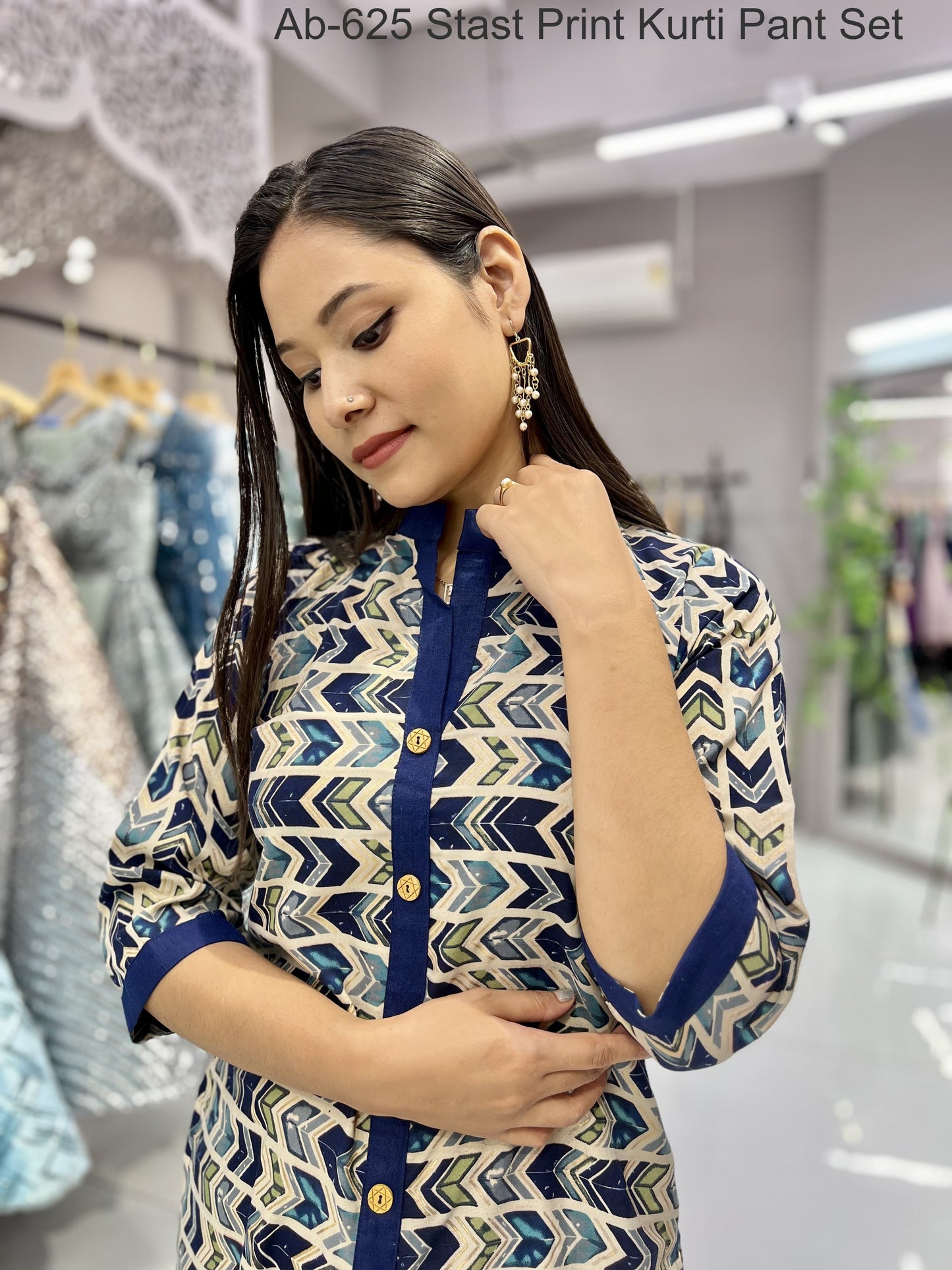 Ab-625 Stast Print Kurti Pant Set