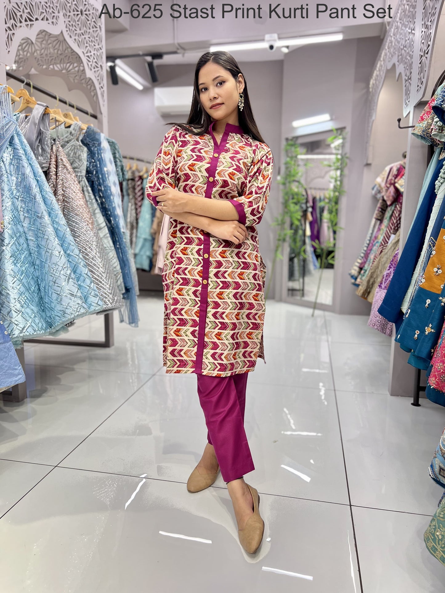 Ab-625 Stast Print Kurti Pant Set