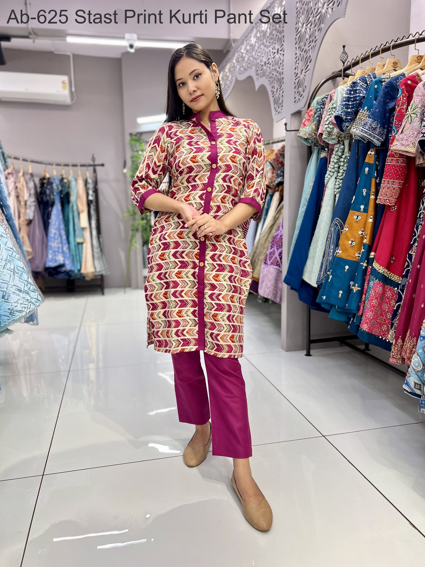 Ab-625 Stast Print Kurti Pant Set