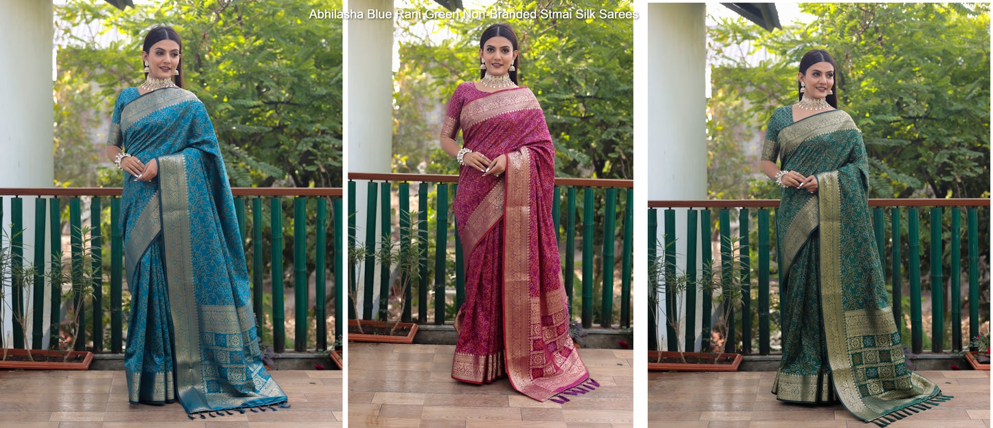 Abhilasha Blue Rani Green Non-Branded Stmai Silk Sarees