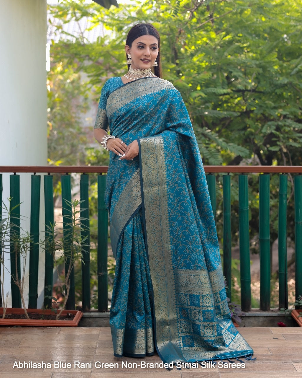 Abhilasha Blue Rani Green Non-Branded Stmai Silk Sarees