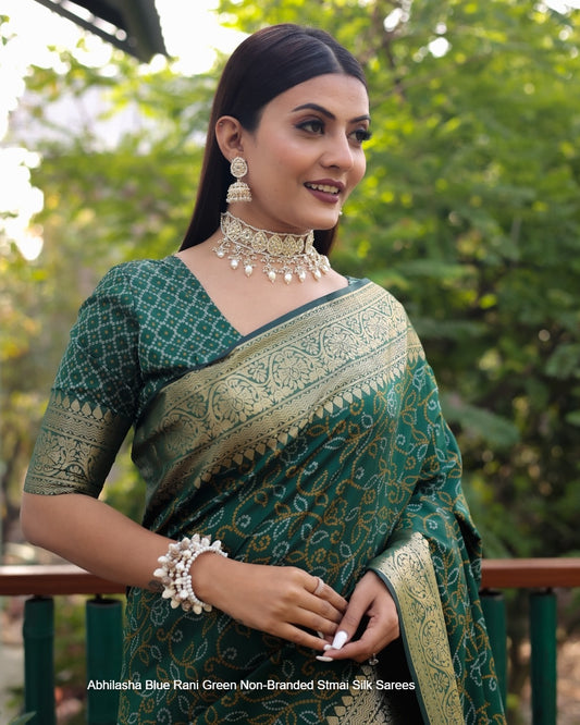 Abhilasha Blue Rani Green Non-Branded Stmai Silk Sarees