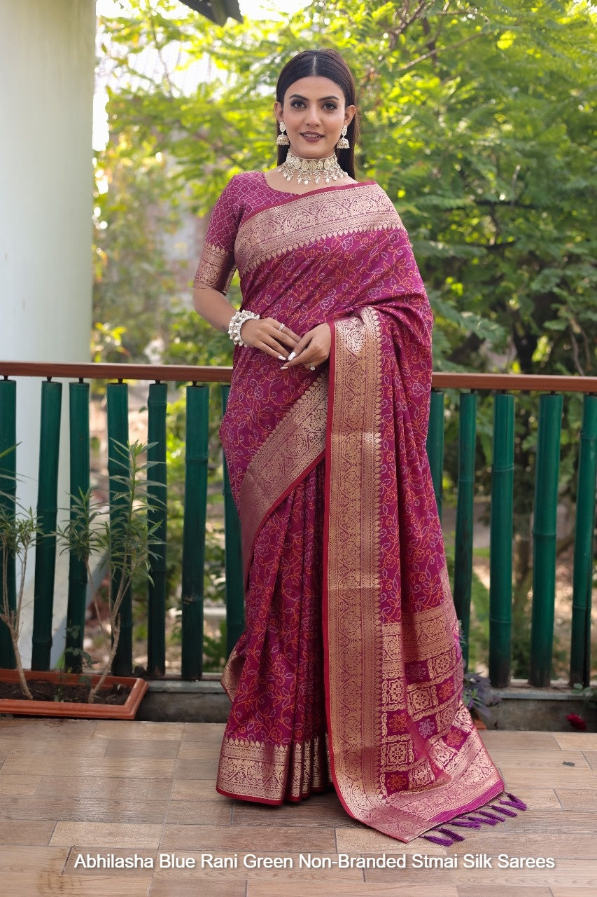 Abhilasha Blue Rani Green Non-Branded Stmai Silk Sarees