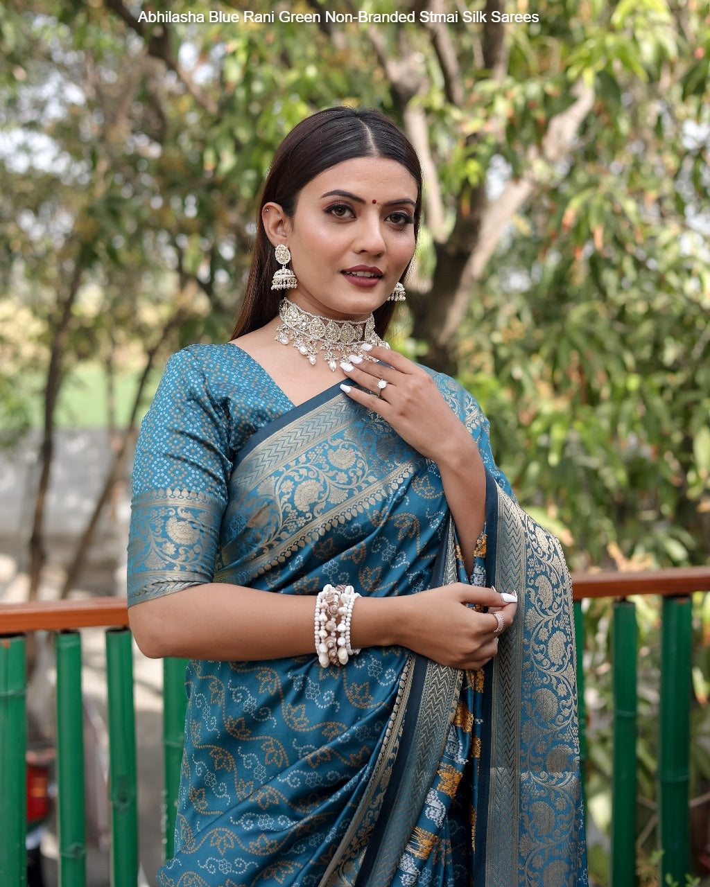 Abhilasha Blue Rani Green Non-Branded Stmai Silk Sarees