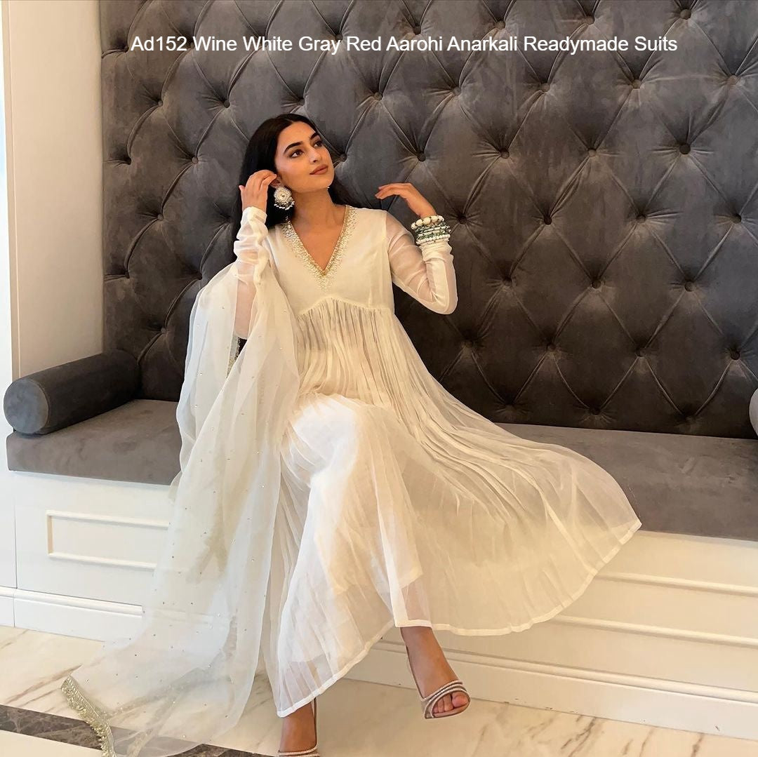Ad152 Wine White Gray Red Aarohi Anarkali Readymade Suits