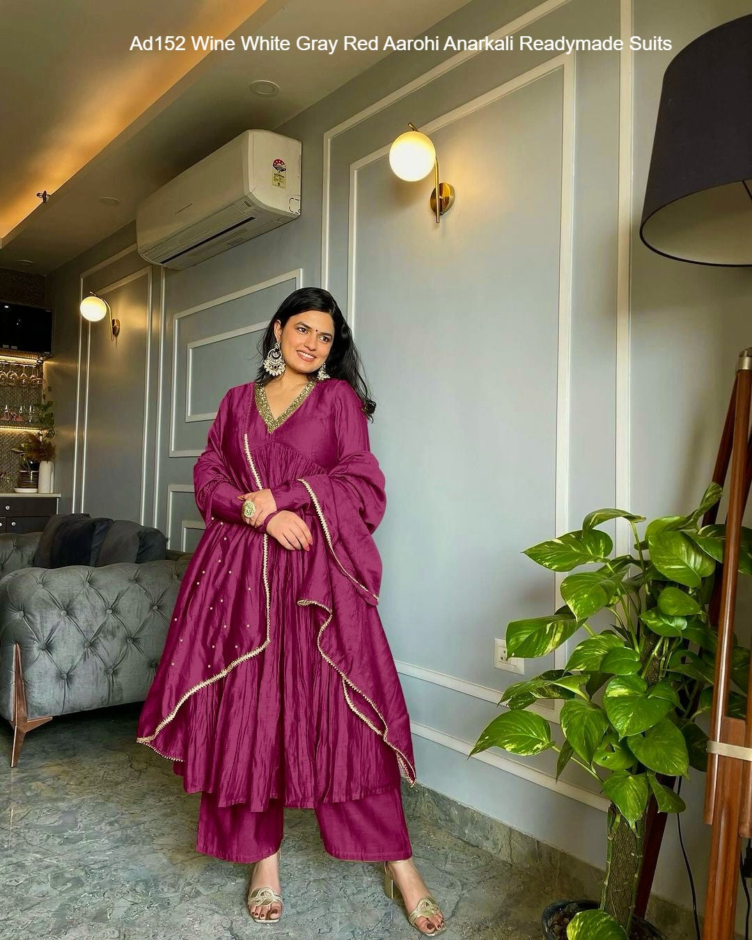 Ad152 Wine White Gray Red Aarohi Anarkali Readymade Suits