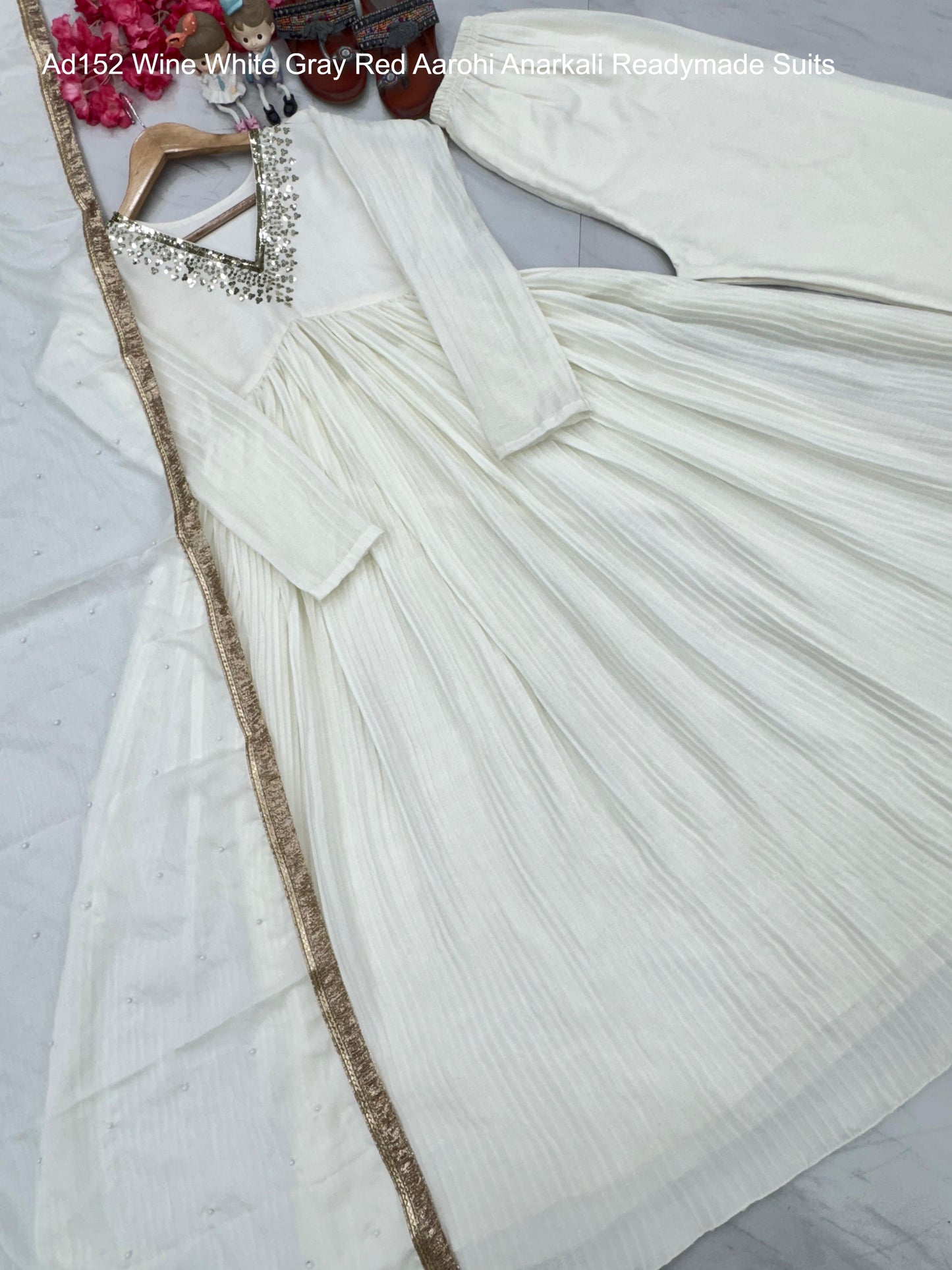 Ad152 Wine White Gray Red Aarohi Anarkali Readymade Suits
