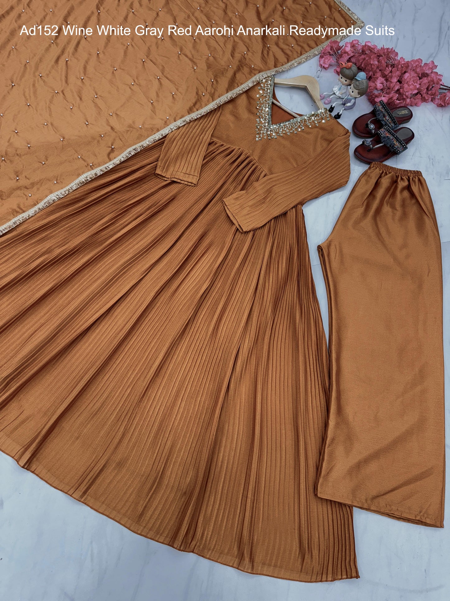 Ad152 Wine White Gray Red Aarohi Anarkali Readymade Suits