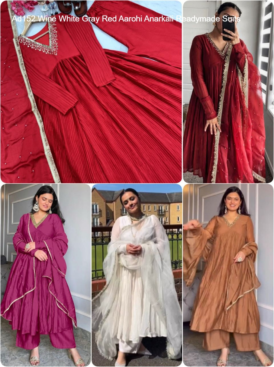 Ad152 Wine White Gray Red Aarohi Anarkali Readymade Suits
