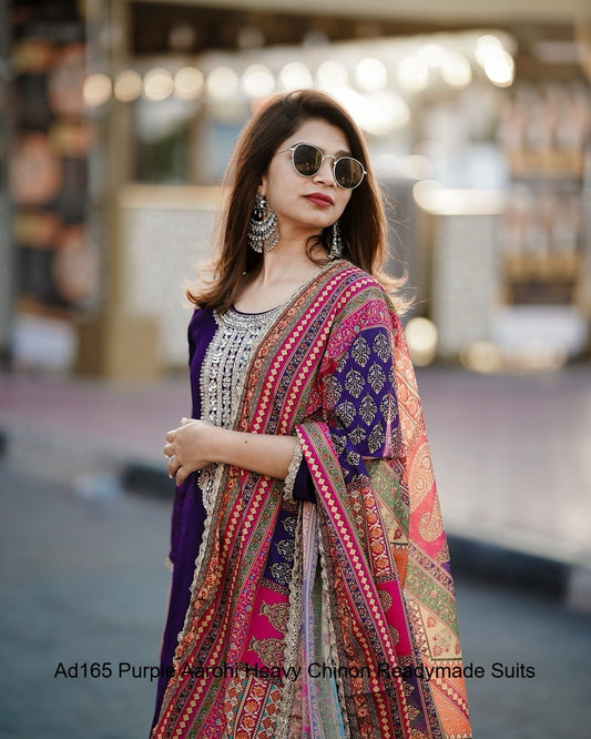 Ad165 Purple Aarohi Heavy Chinon Readymade Suits