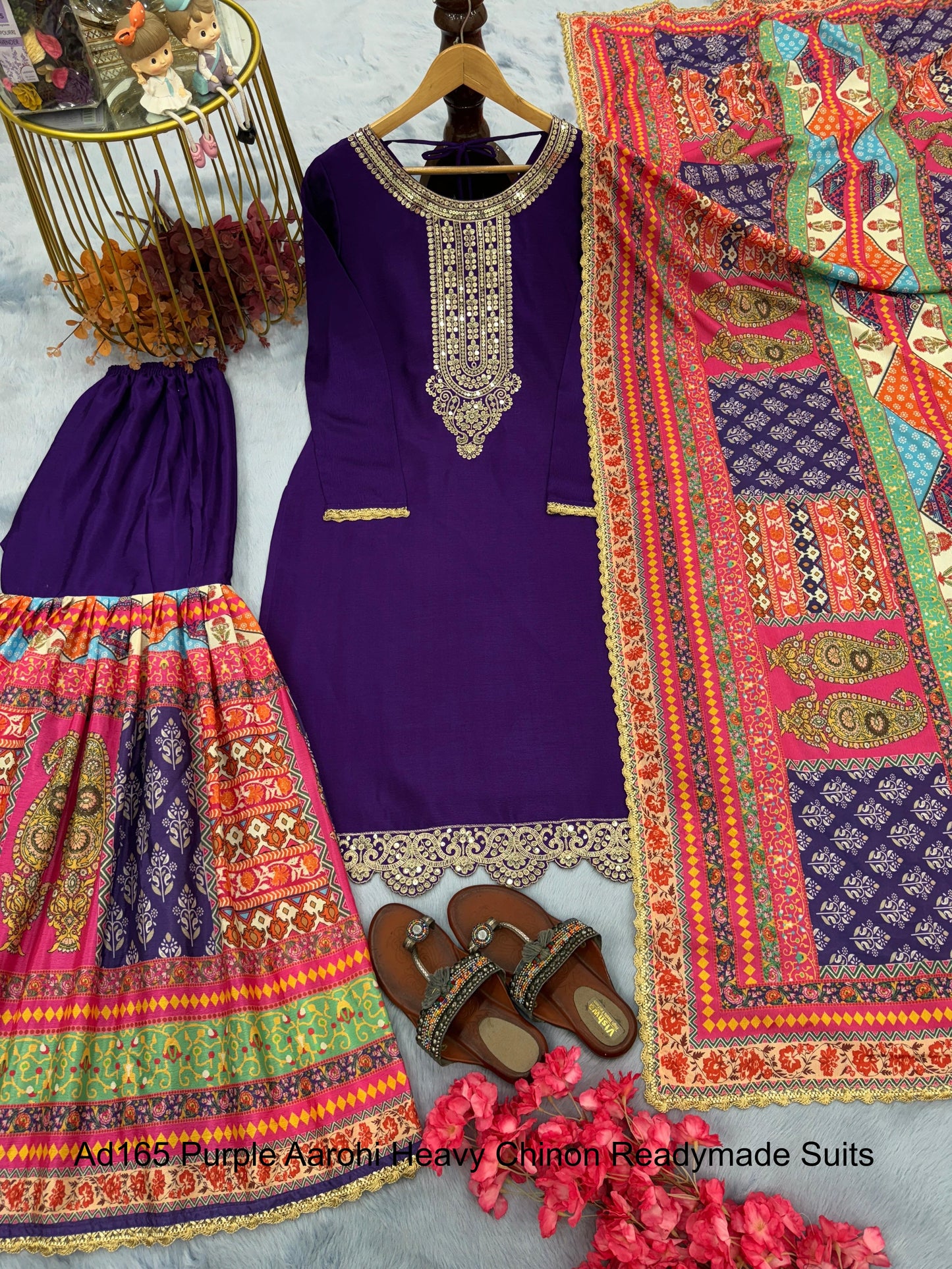 Ad165 Purple Aarohi Heavy Chinon Readymade Suits