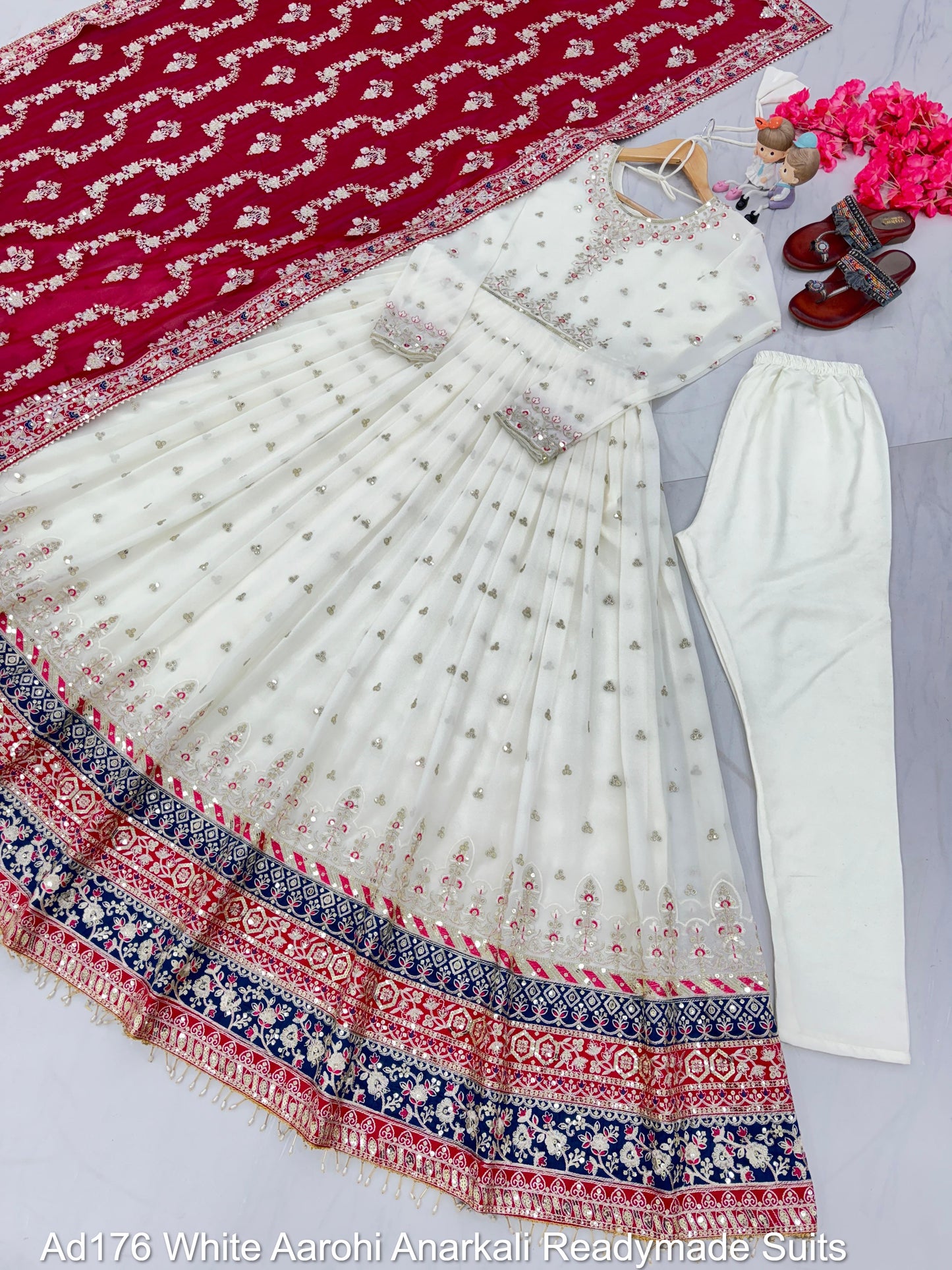Ad176 White Aarohi Anarkali Readymade Suits