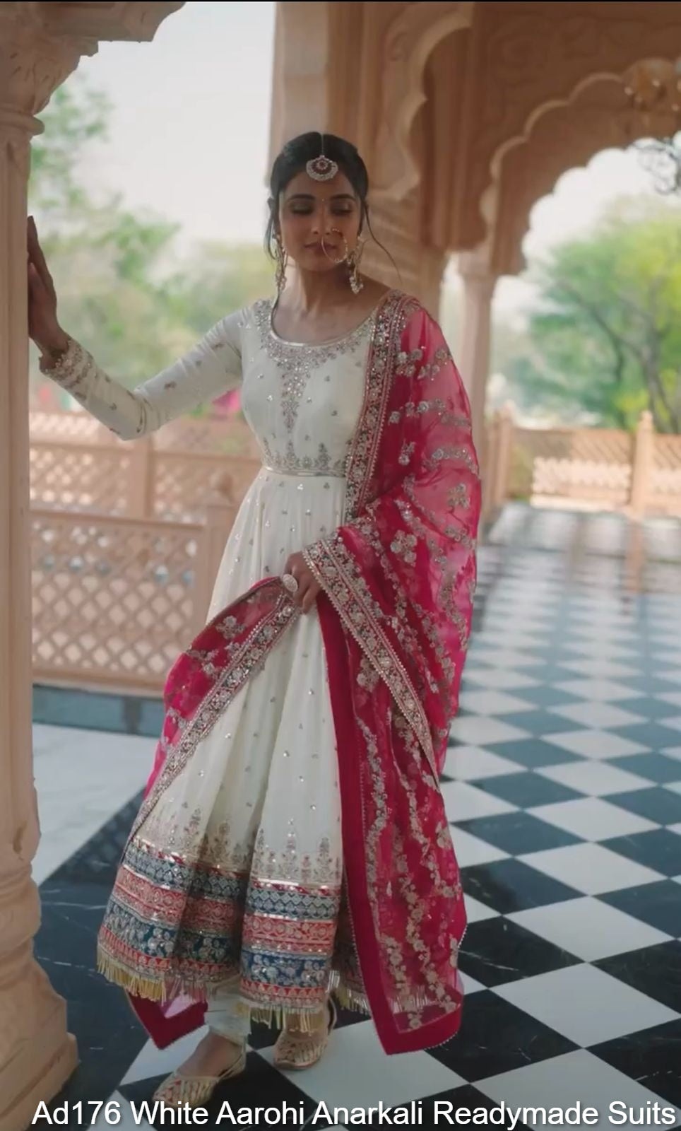 Ad176 White Aarohi Anarkali Readymade Suits