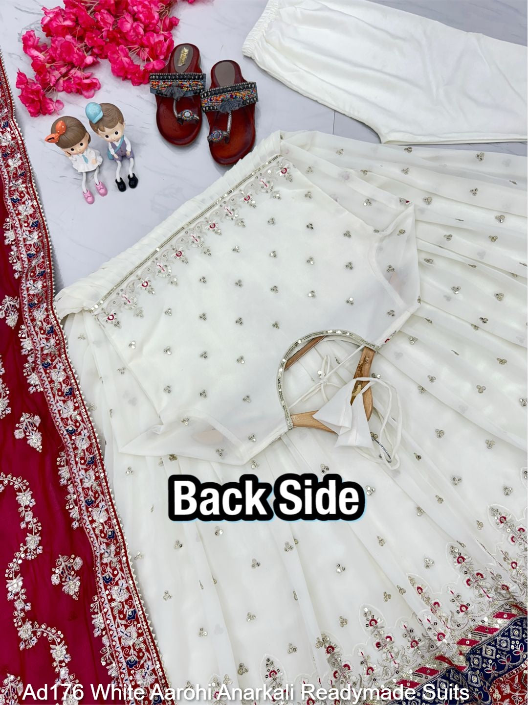 Ad176 White Aarohi Anarkali Readymade Suits