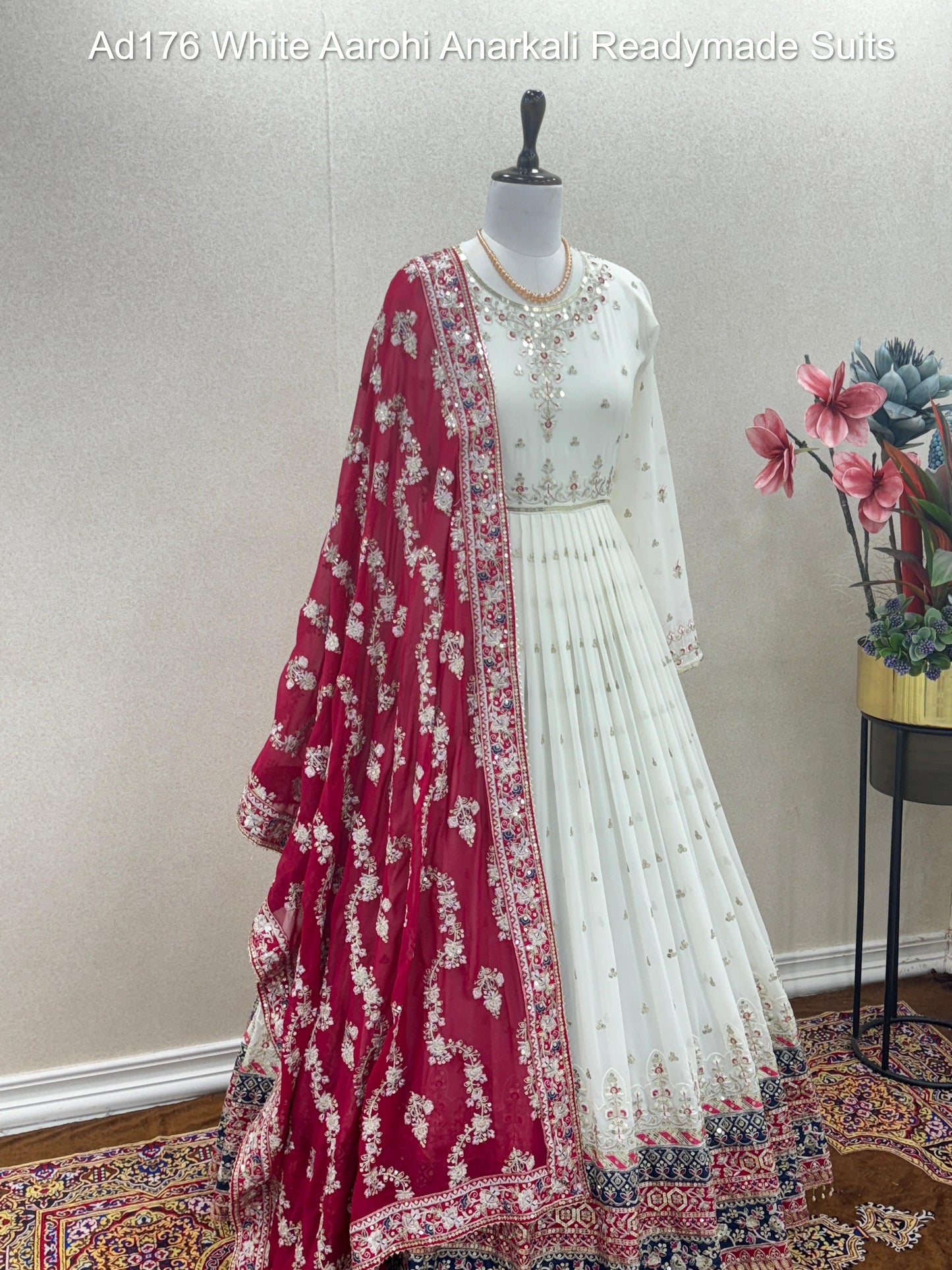 Ad176 White Aarohi Anarkali Readymade Suits
