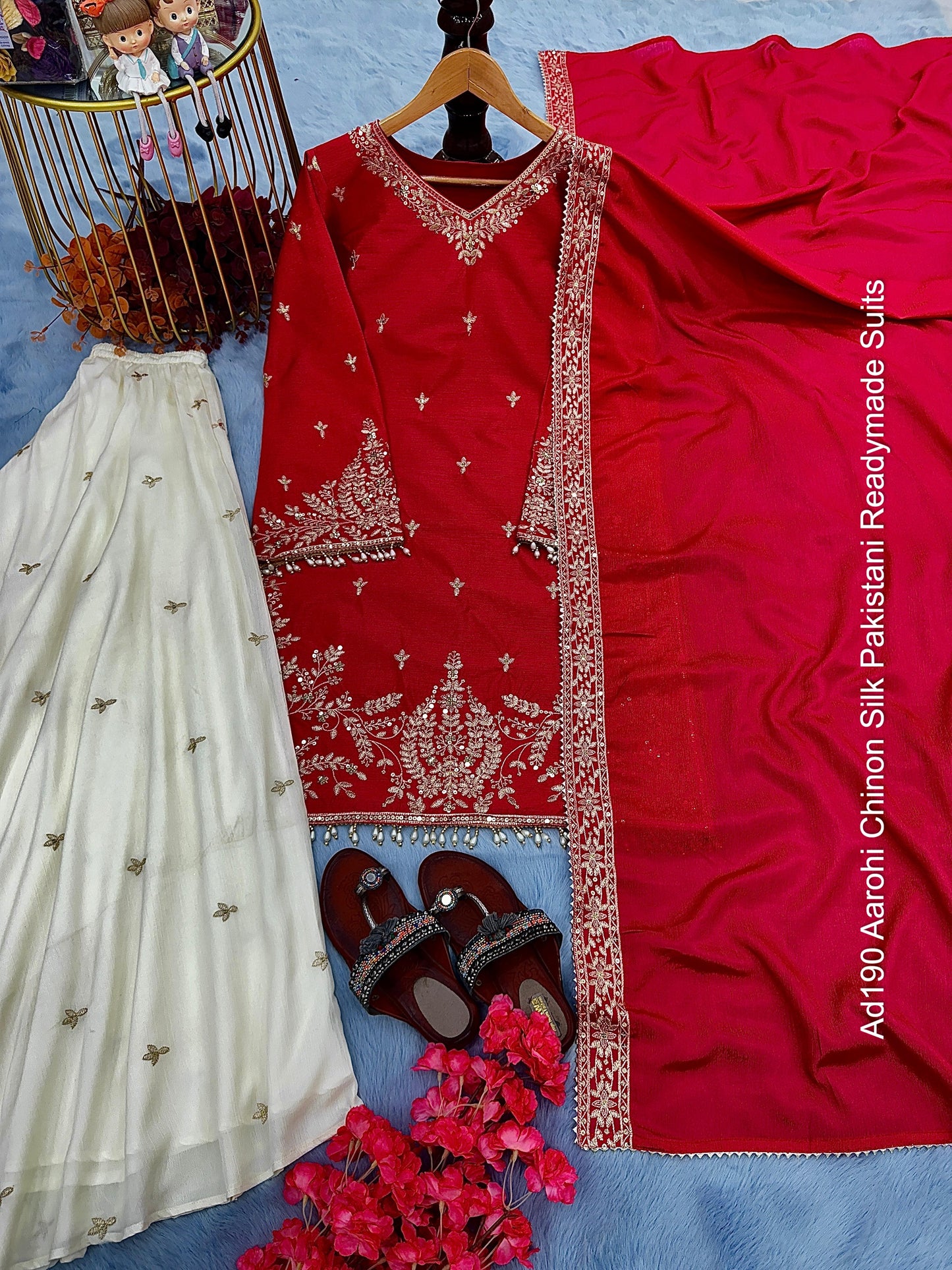 Ad190 Aarohi Chinon Silk Pakistani Readymade Suits