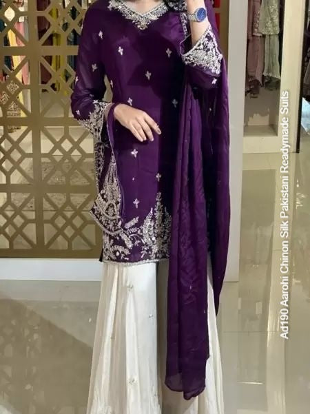 Ad190 Aarohi Chinon Silk Pakistani Readymade Suits