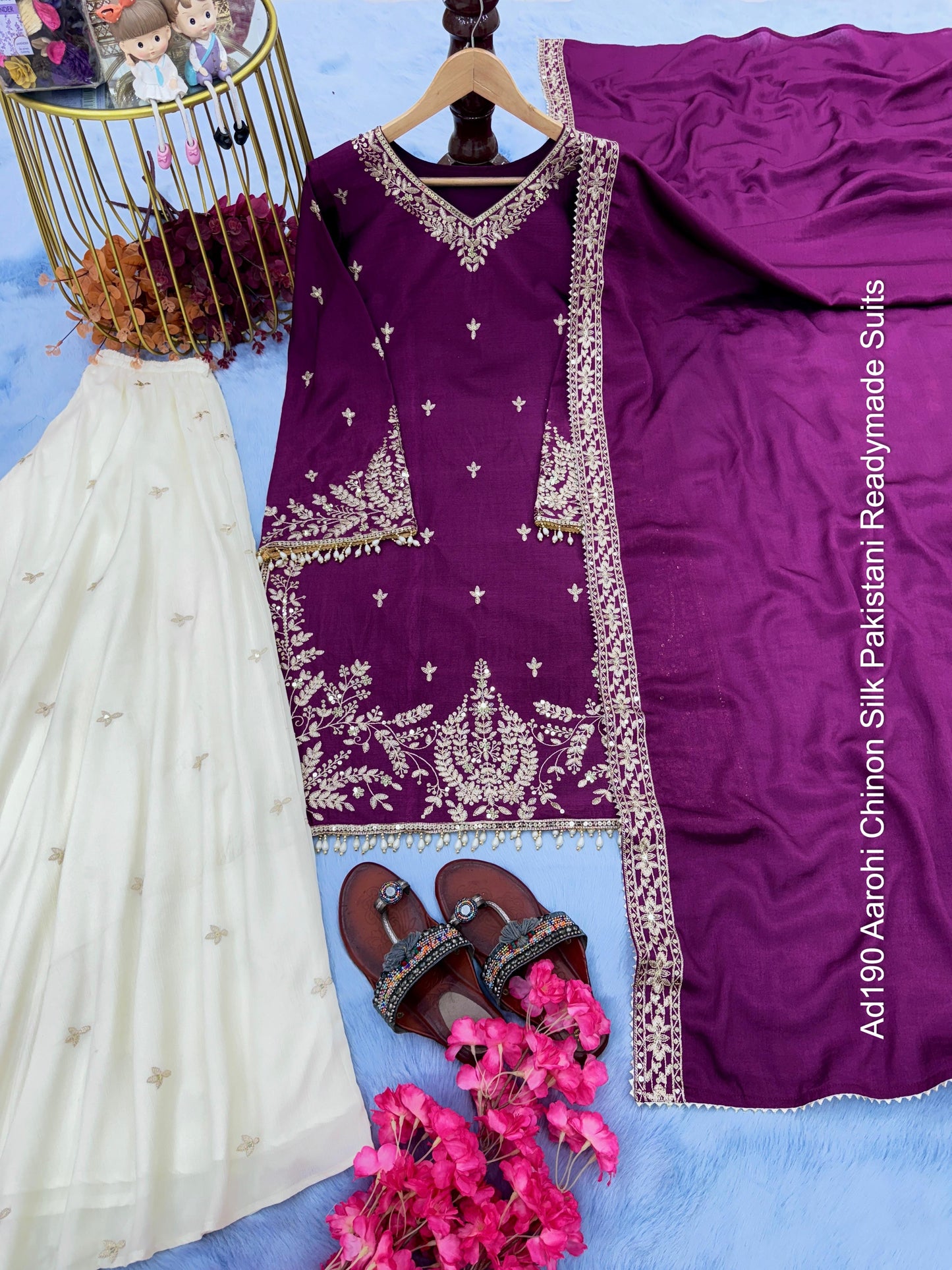 Ad190 Aarohi Chinon Silk Pakistani Readymade Suits