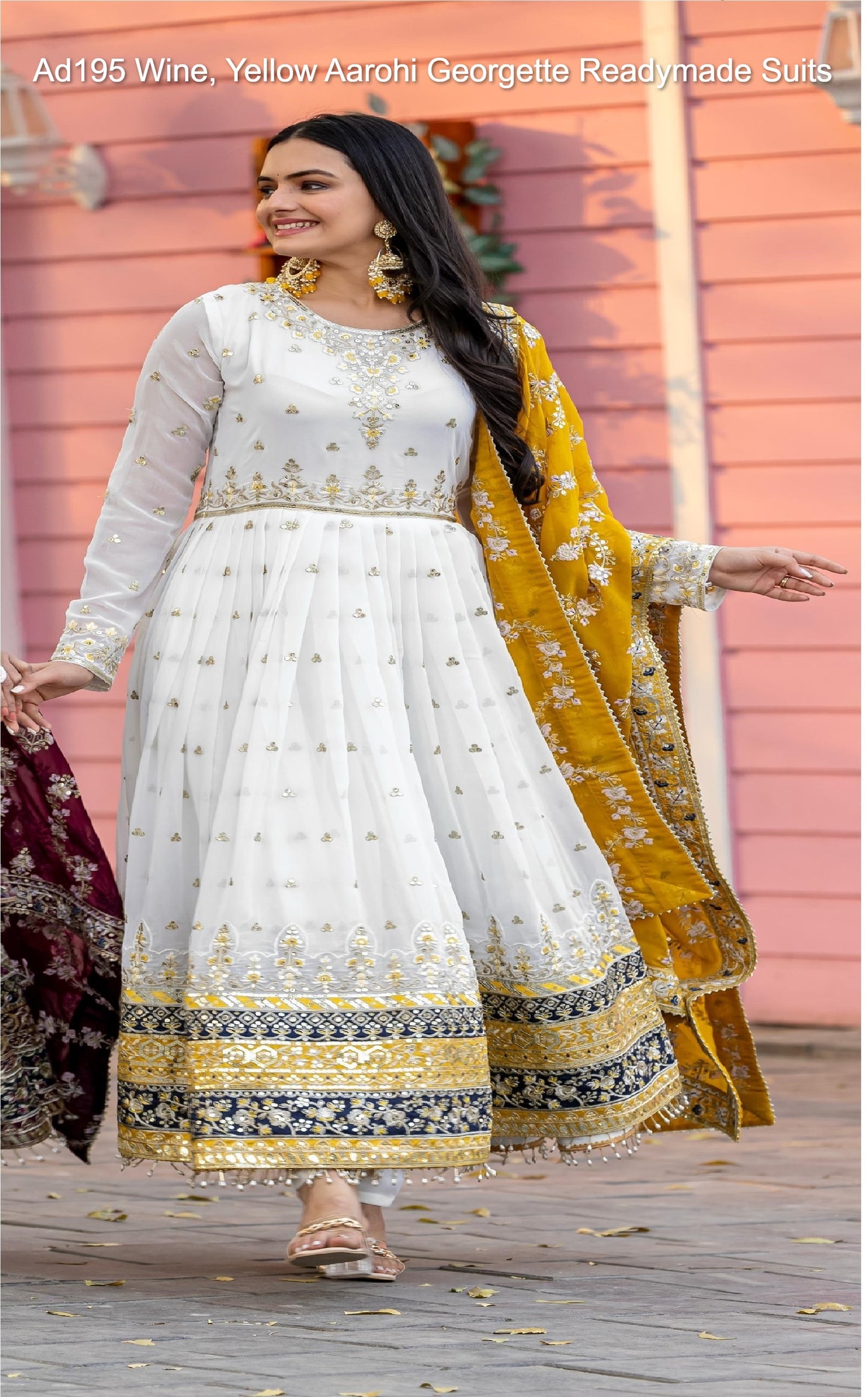 Ad195 Wine, Yellow Aarohi Georgette Readymade Suits