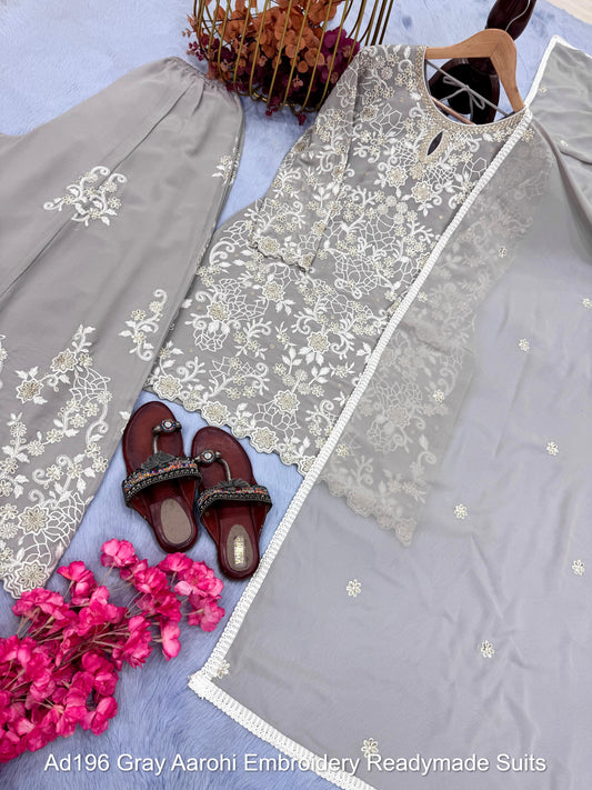 Ad196 Gray Aarohi Embroidery Readymade Suits