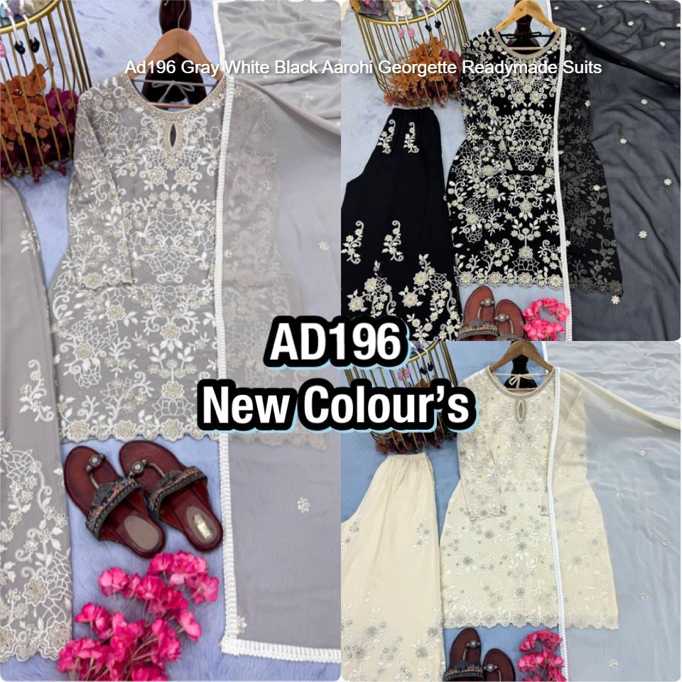 Ad196 Gray White Black Aarohi Georgette Readymade Suits