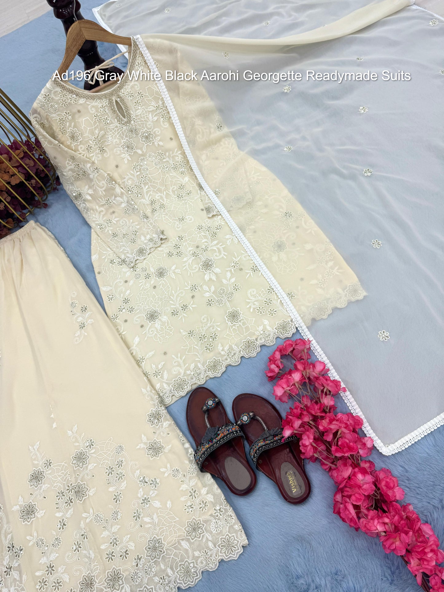 Ad196 Gray White Black Aarohi Georgette Readymade Suits