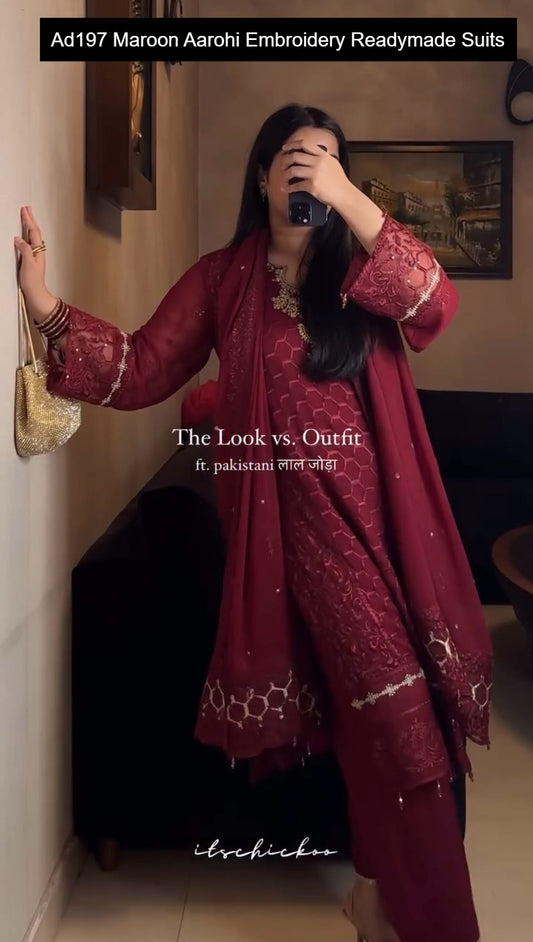 Ad197 Maroon Aarohi Embroidery Readymade Suits