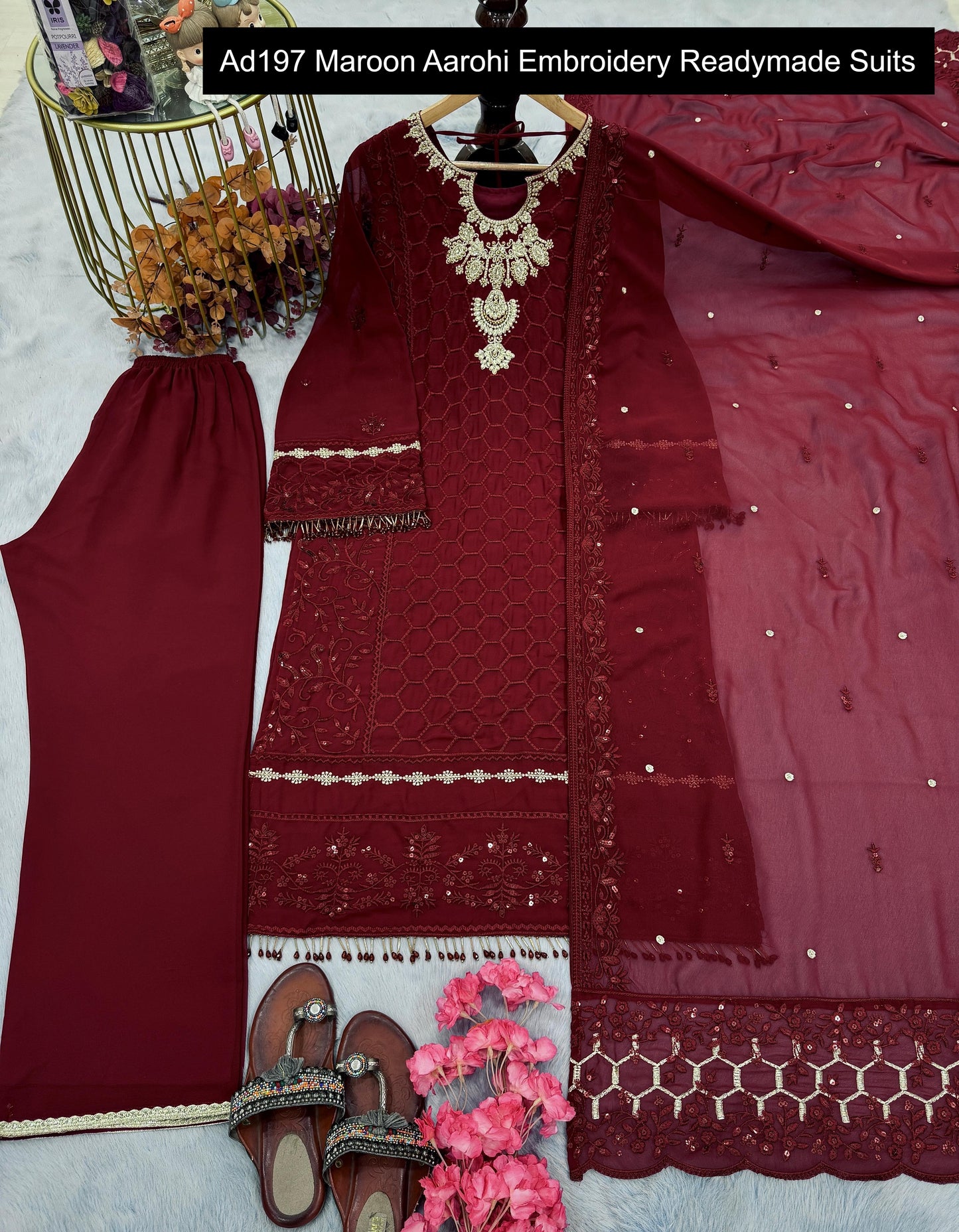 Ad197 Maroon Aarohi Embroidery Readymade Suits