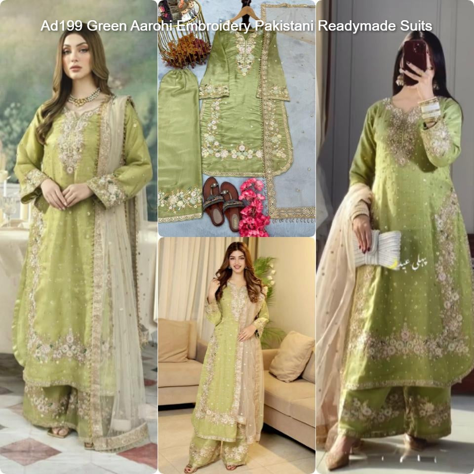 Ad199 Green Aarohi Embroidery Pakistani Readymade Suits