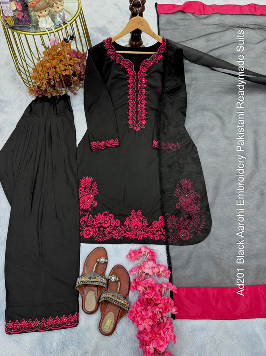 Ad201 Black Aarohi Embroidery Pakistani Readymade Suits