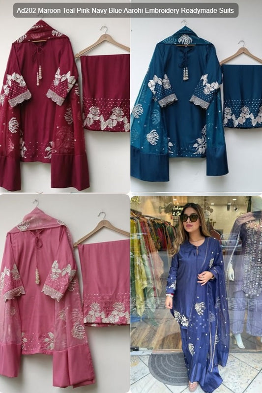 Ad202 Maroon Teal Pink Navy Blue Aarohi Embroidery Readymade Suits
