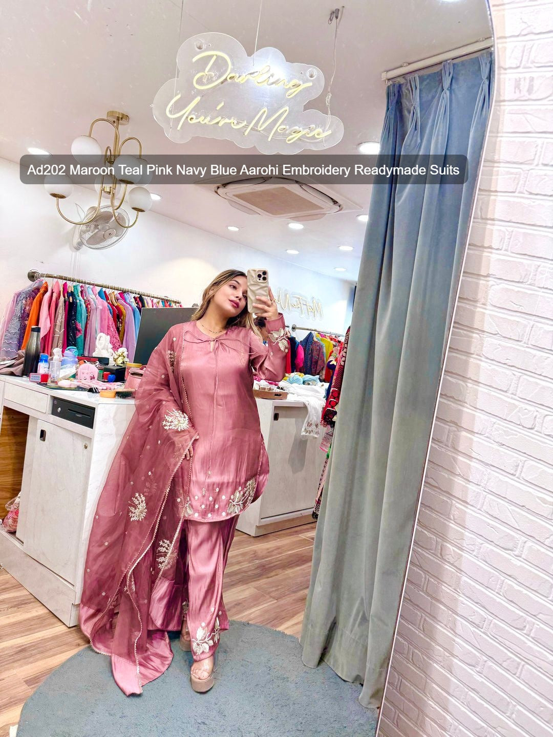 Ad202 Maroon Teal Pink Navy Blue Aarohi Embroidery Readymade Suits