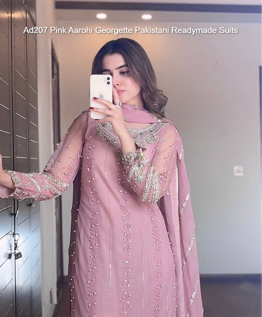 Ad207 Pink Aarohi Georgette Pakistani Readymade Suits