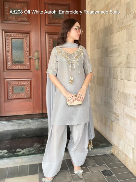 Ad208 Off White Aarohi Embroidery Readymade Suits