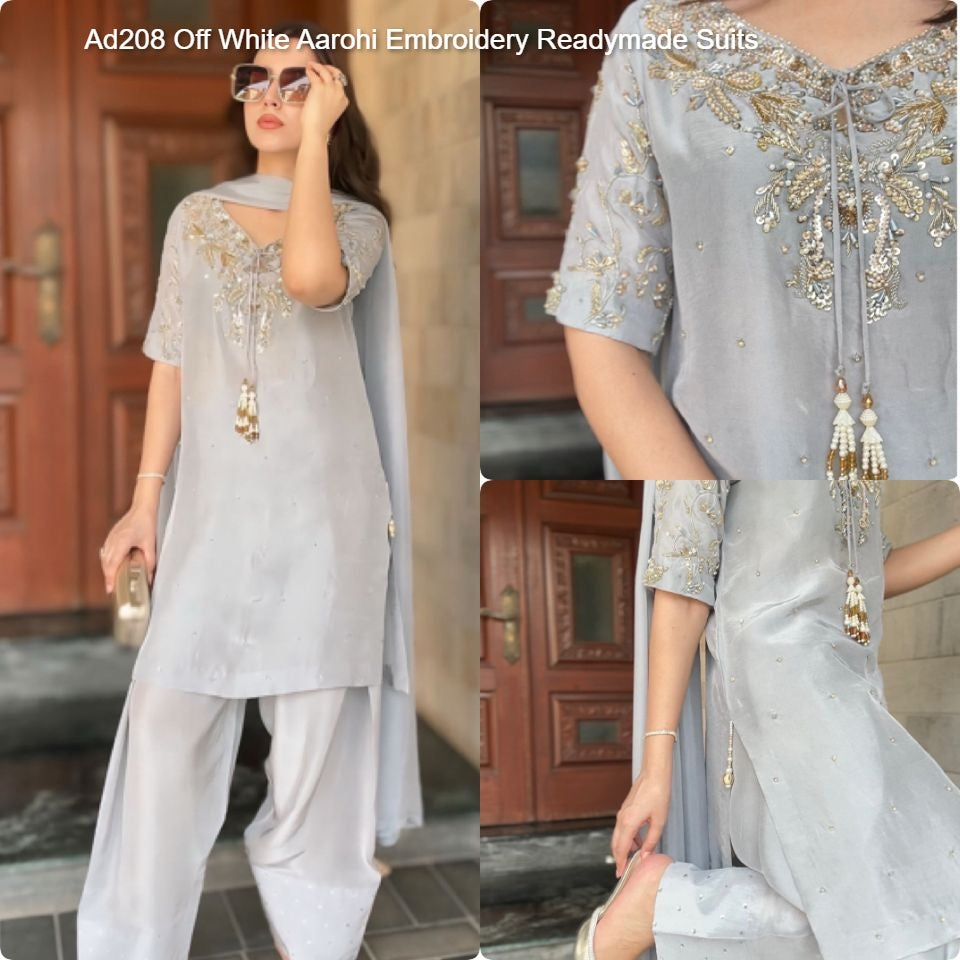 Ad208 Off White Aarohi Embroidery Readymade Suits