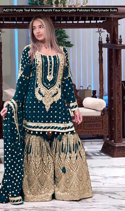 Ad210 Purple Teal Maroon Aarohi Faux Georgette Pakistani Readymade Suits