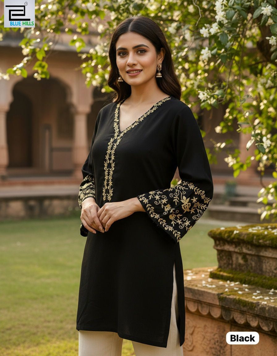 Adda Vol 5 Black Bluehills Heavy Rayon Short Kurti