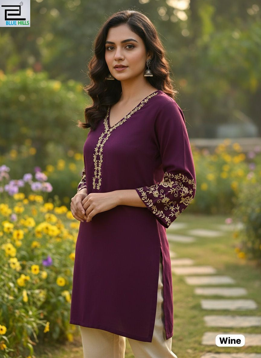 Adda Vol 5 Wine Bluehills Heavy Rayon Short Kurti