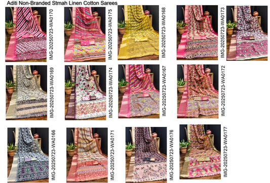Aditi Non-Branded Stmah Linen Cotton Sarees