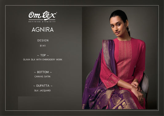 Agnira 8141 Pink Omtex Embroidery Unstitched Suits