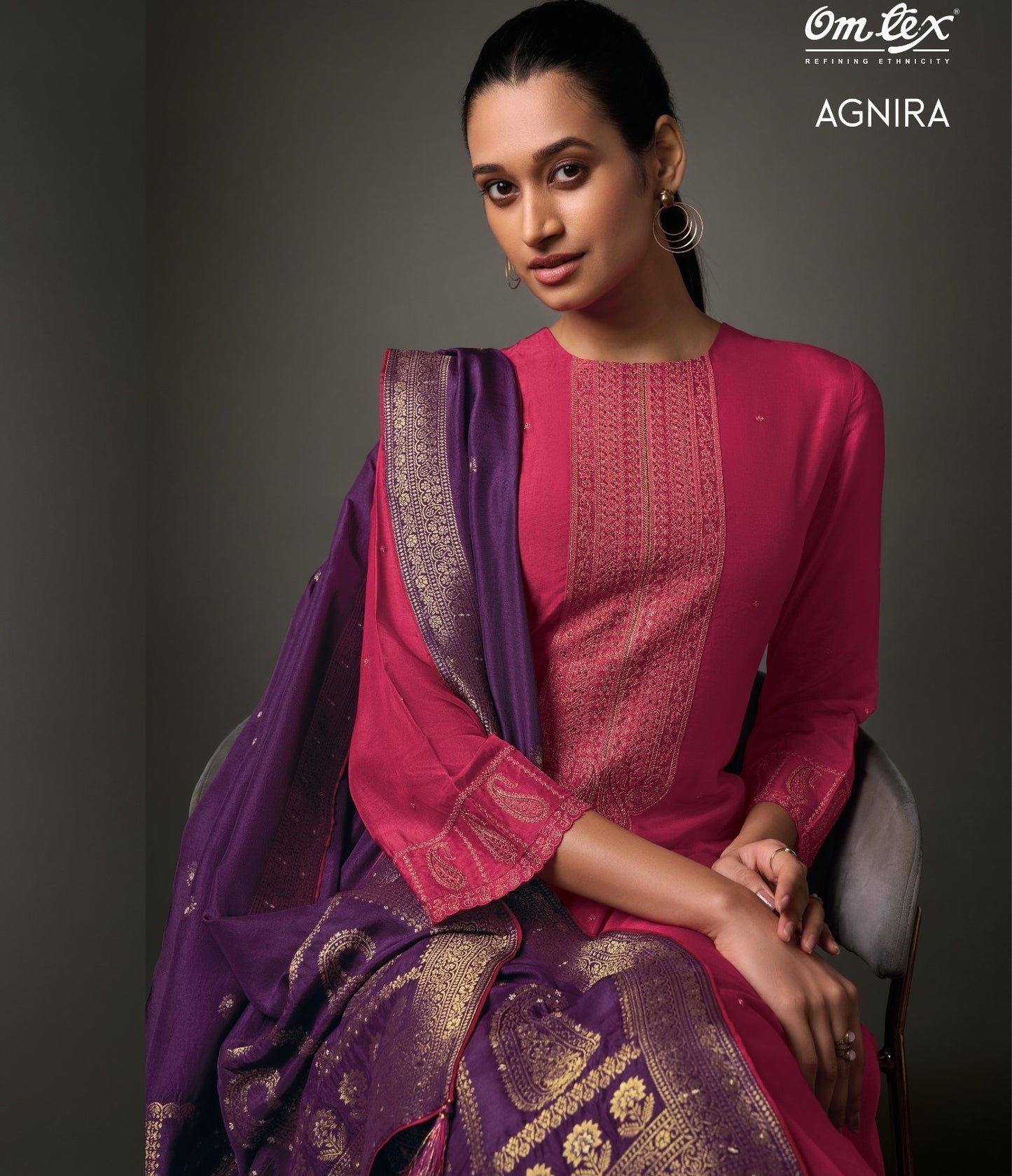 Agnira 8141 Pink Omtex Embroidery Unstitched Suits