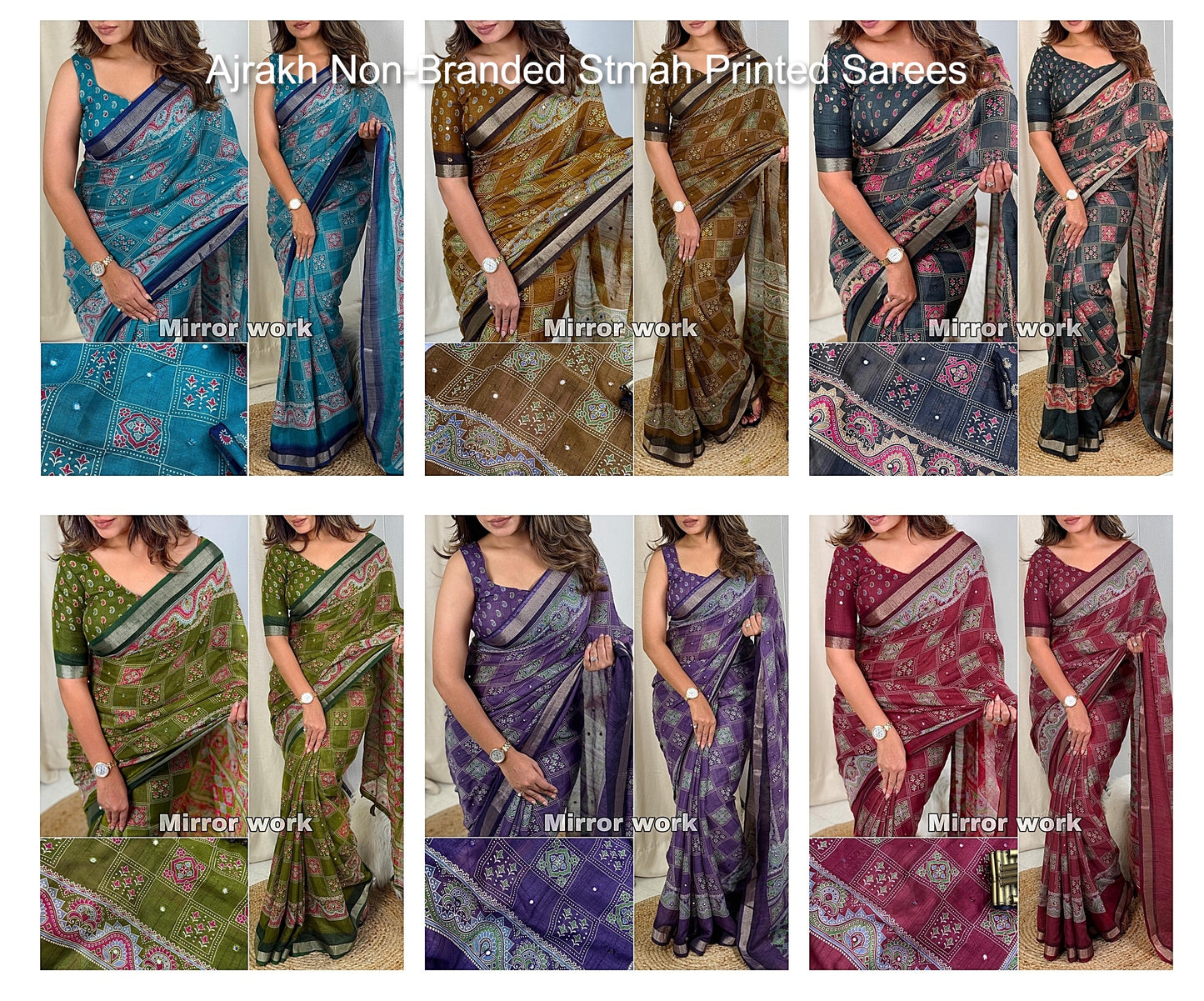 Ajrakh Non-Branded Stmah Printed Sarees